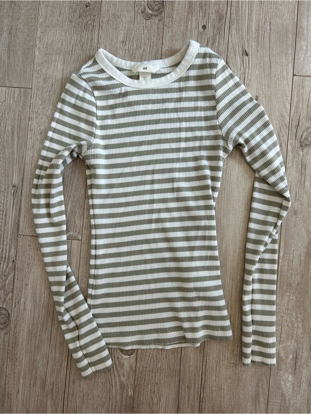 H&M Green and White Striped Ribbed Top